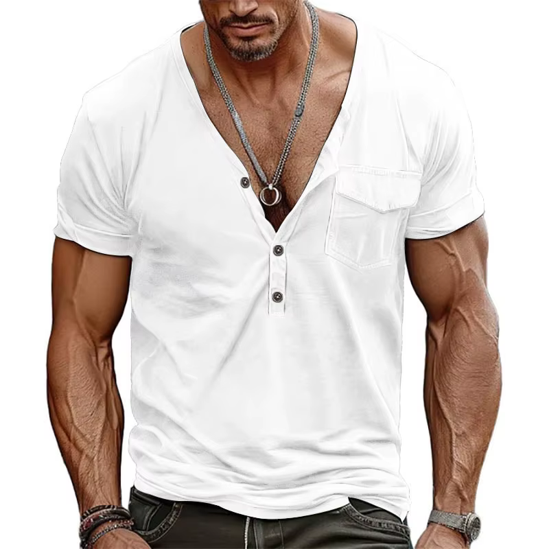 T-shirt Henley col en V pour homme