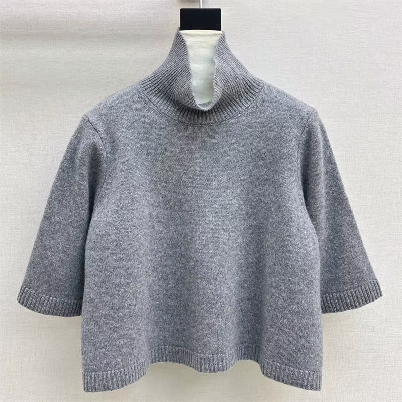 Pull pour femme, nouveau haut court à manches courtes, coupe ajustée, en maille élastique, pour l'automne 2026, pull à col montant en mélange de laine, hauts courts, tricot.