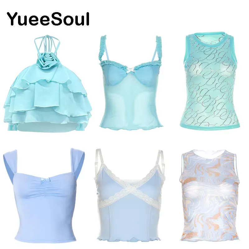 Haut court bleu Y2K pour femmes