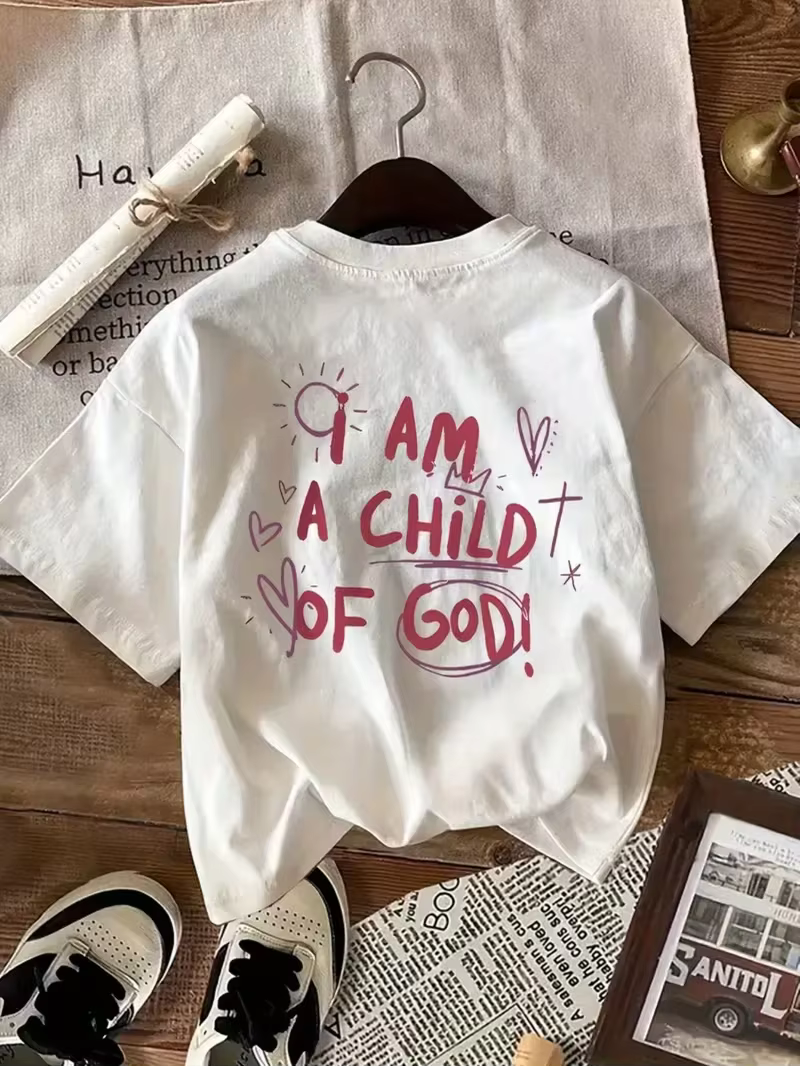 T-shirt imprimé « I am Child Of God » avec graphique chrétien manuscrit