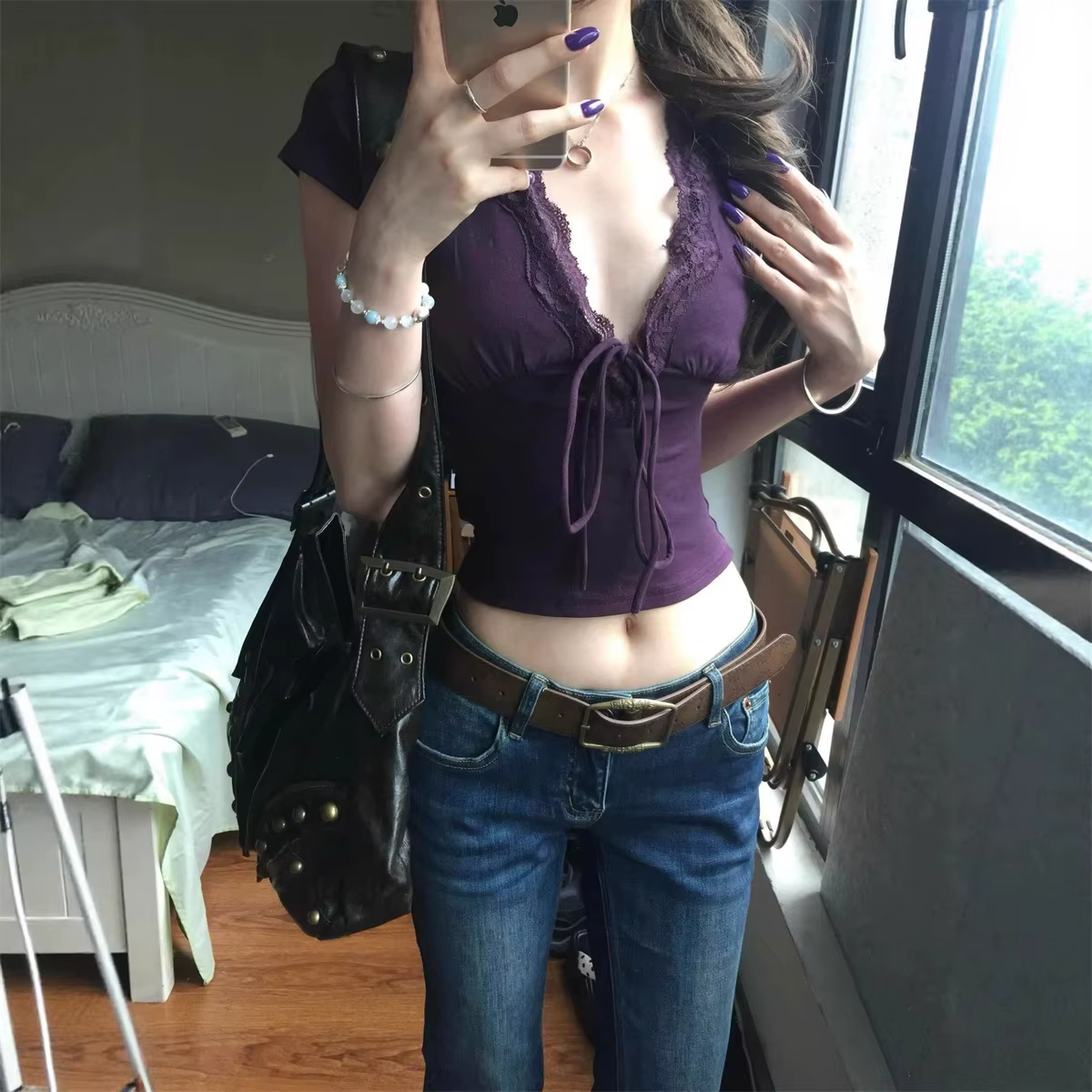T-shirt sexy en dentelle française Y2K pour femme