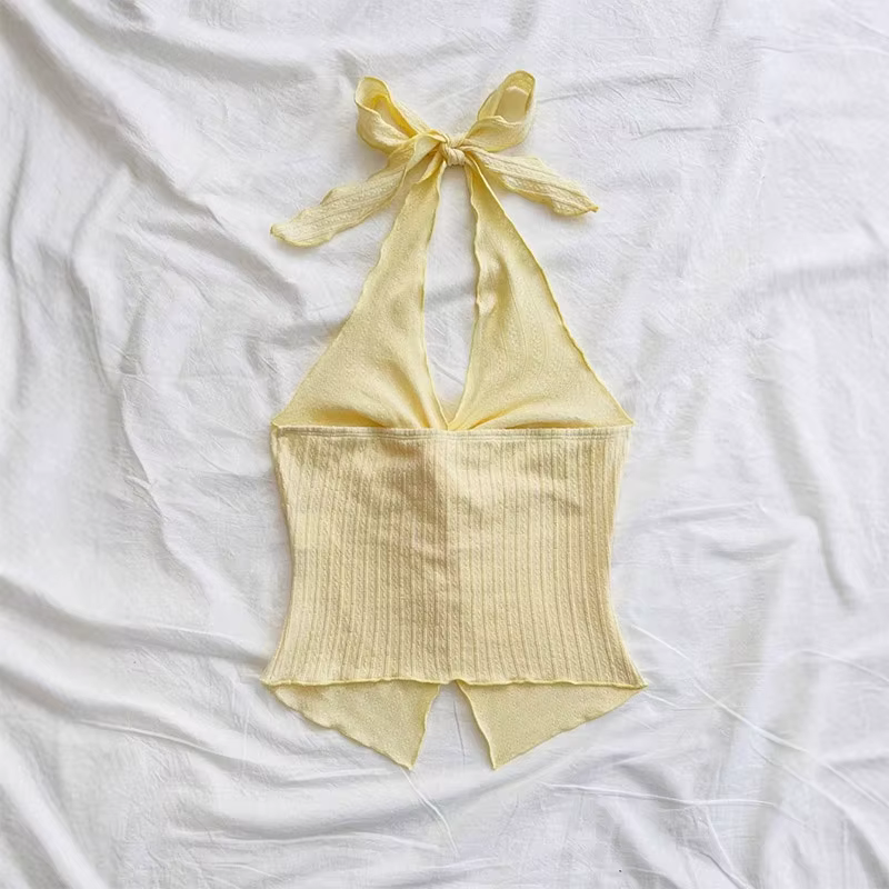 Haut jaune à col en v pour femmes