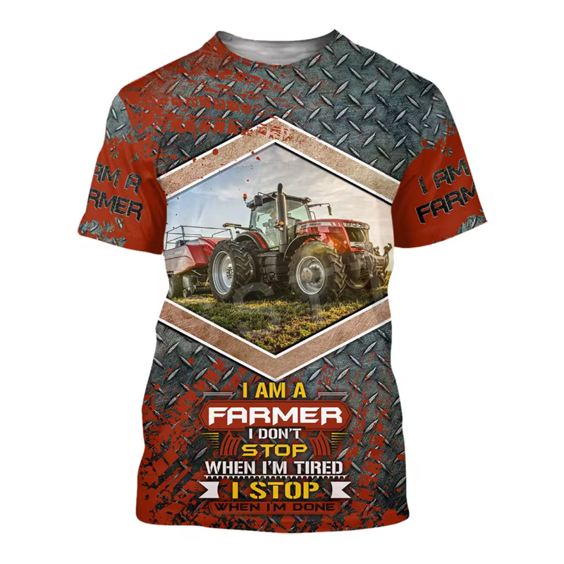 T-shirt à manches courtes imprimé tracteur 3D pour hommes