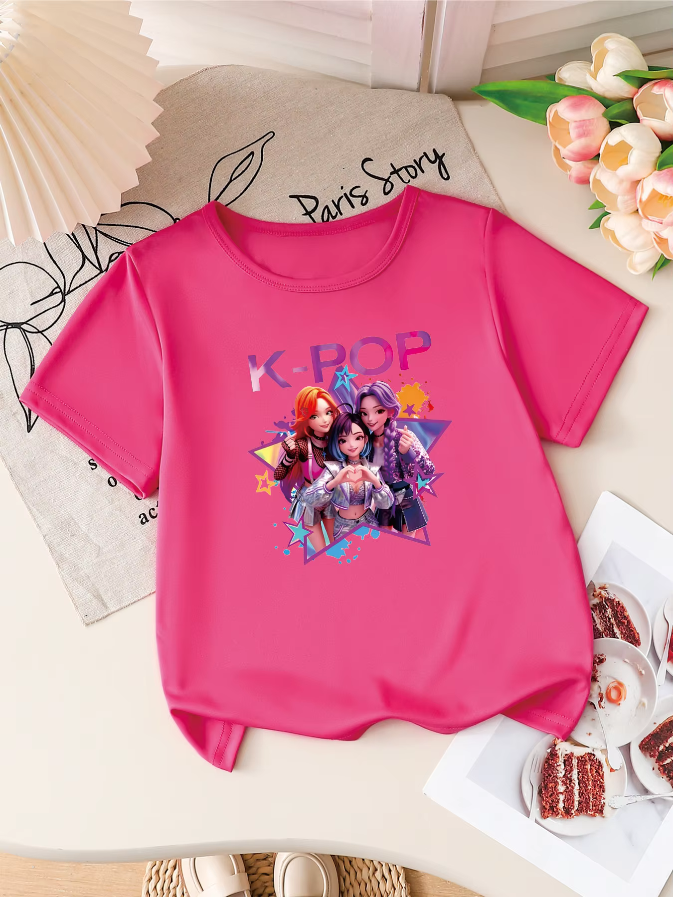 T-shirt à manches courtes imprimé groupe d'idoles K-POP pour filles