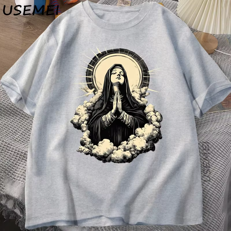 T-shirt chrétien vierge marie graphique foi unisexe