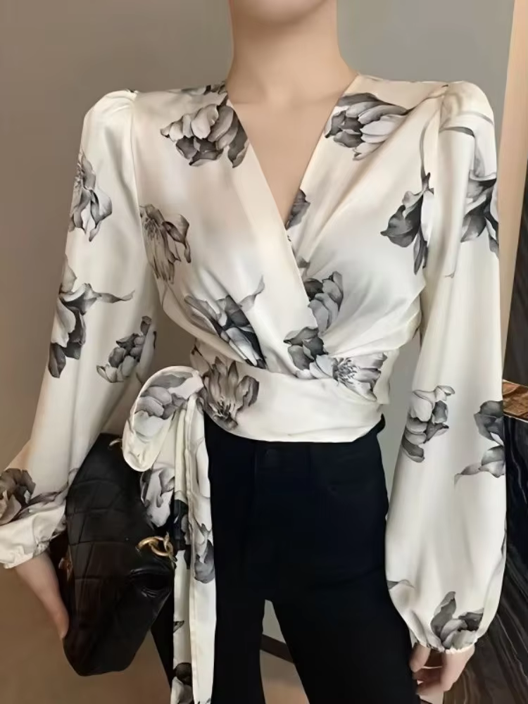Chemisier femme assez et pas cher Sexy asymétrique Cool Floral beau haut à volants en mousseline de soie tendances chemise en Satin femme jeunesse décontracté