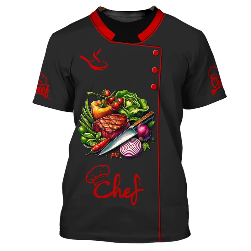 Chef travail T-shirt pour hommes personnalité motif col rond drôle t-shirts impression 3D mode
