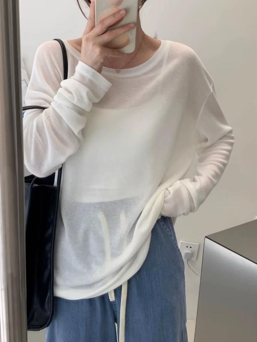 Femmes surdimensionné T-shirt printemps été col rond décontracté mode ample mince à manches longues haut pulls Chic