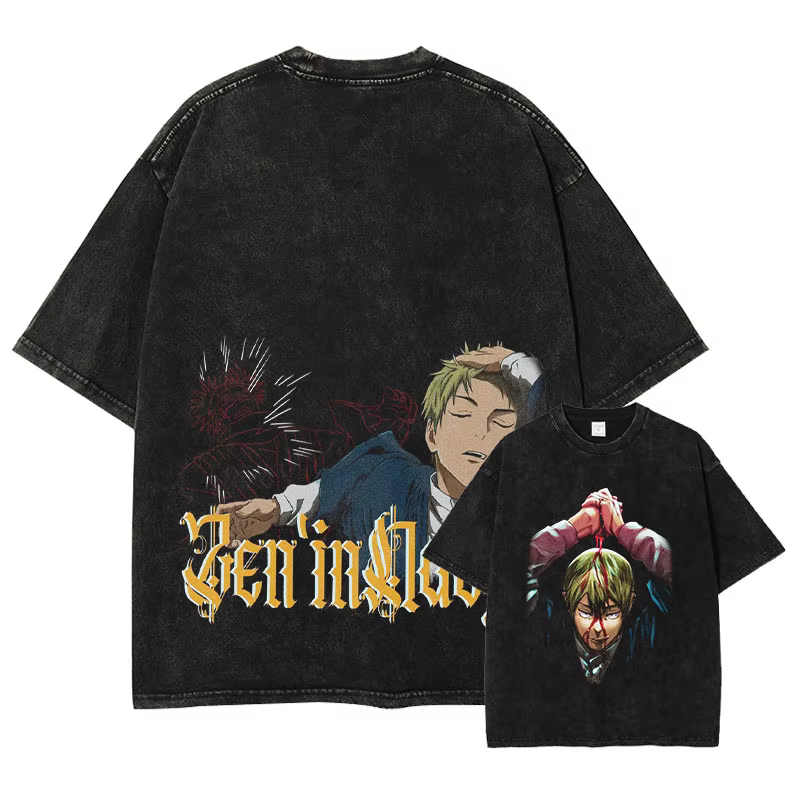 T-shirt Zenin Naoya Vintage Lavé Anime Jujutsu Kaisen T-shirts Oversize CHOSO Manches Courtes Tops Rétro Hommes 100% Coton