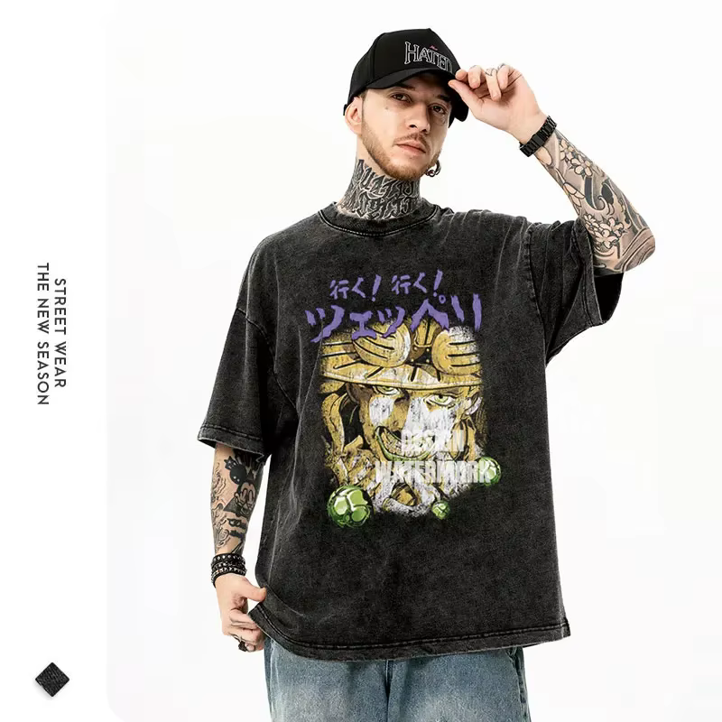 JOJO Steel Ball Run T-shirt Vintage lavé Zeppeli Gyro t-shirts surdimensionné Manga