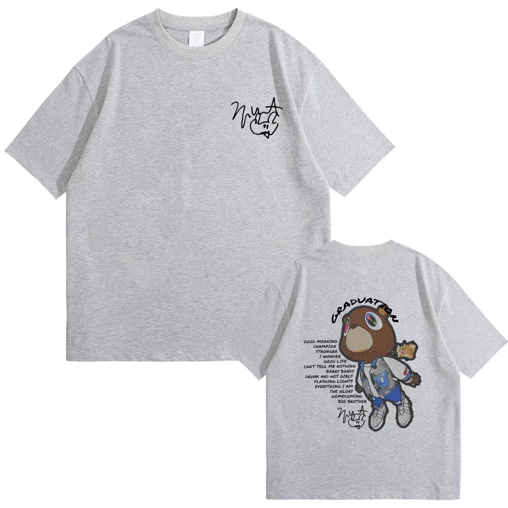 Rappeur Kanye West Graduation Double face graphique T-shirt hommes femmes Hip Hop surdimensionné col rond