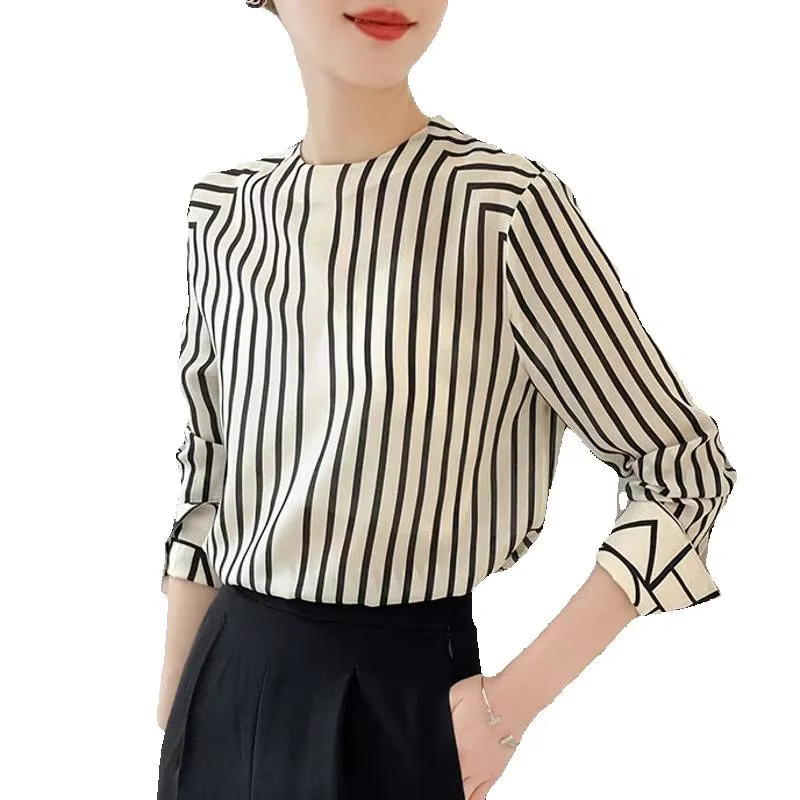 Mode luxe dames chemise France style femme impression blouse à manches longues hauts blusa mujer