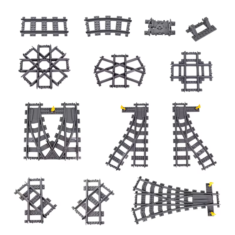 Trains de ville de haute technologie, voies flexibles, Rails droits et incurvés, interrupteur de croisement, blocs de construction en briques, jouets créatifs pour enfants
