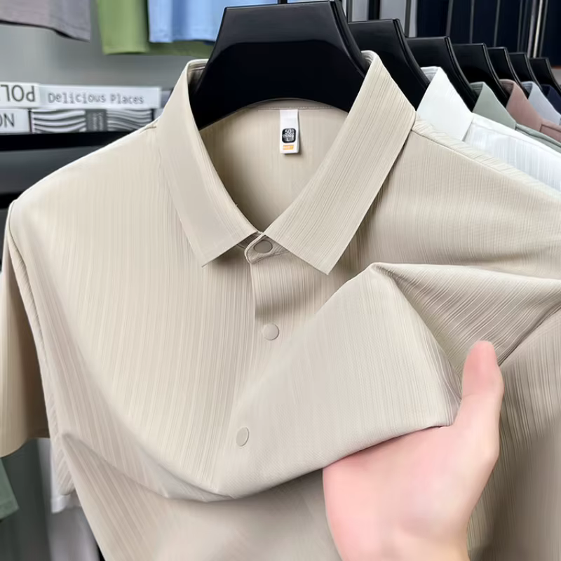 Polo de protection UV haut de gamme pour hommes – Conception texturée à rayures verticales