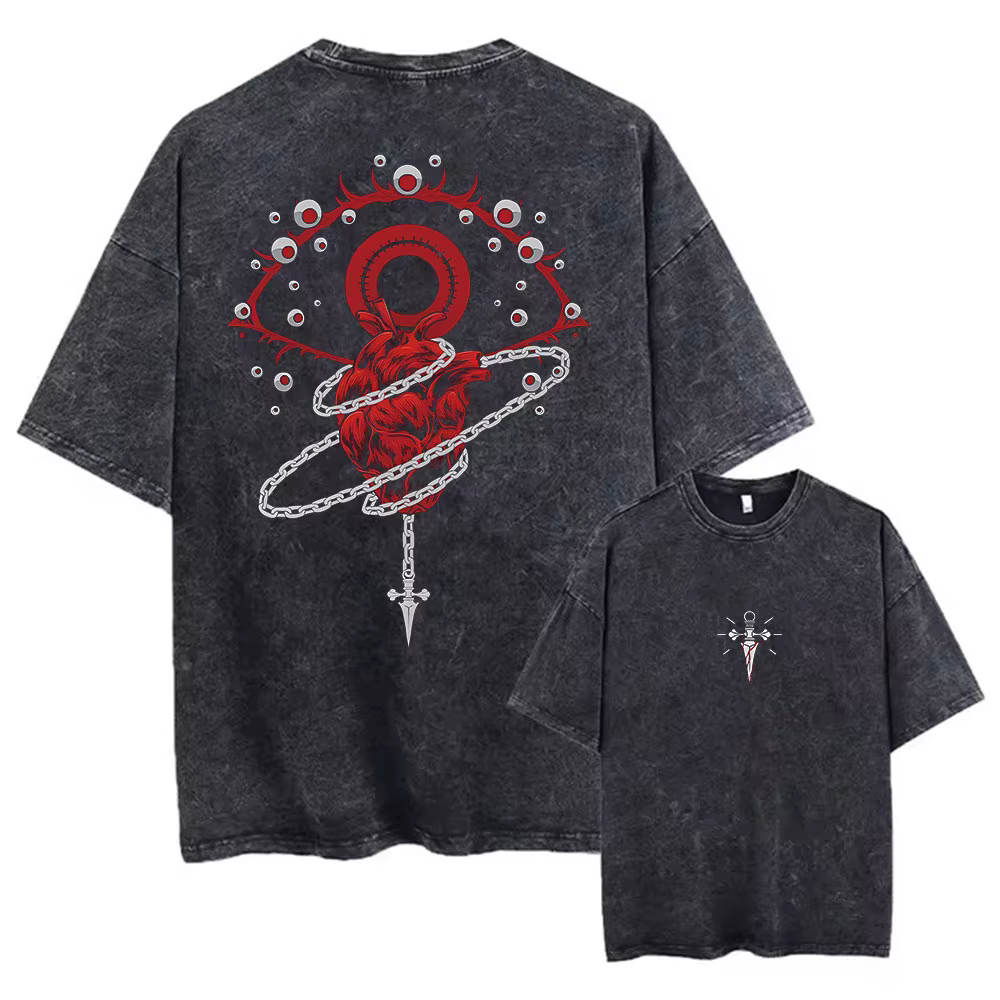 T-shirt délavé imprimé Anime japonais Hunter X Hunter