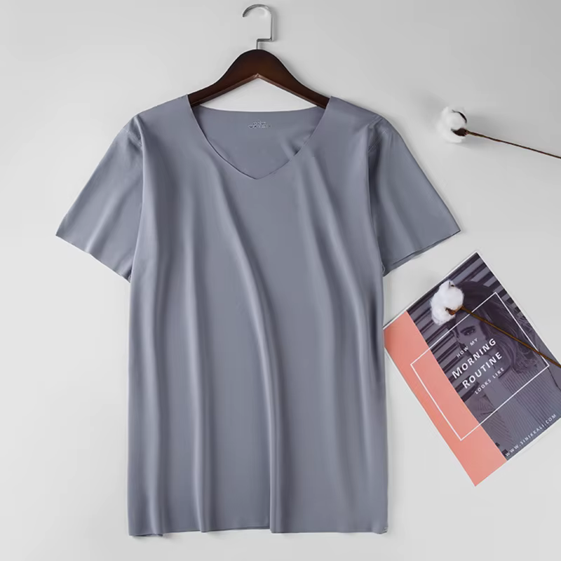 T-shirt Homme Col V en Soie Glacée