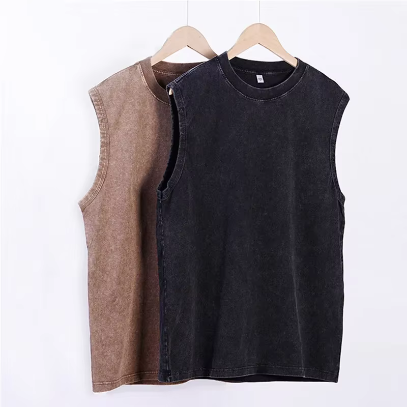 Hommes gilet Vintage lavé t-shirt 100% coton débardeurs été décontracté hauts sans manche Streetwear noir t-shirts amples femmes