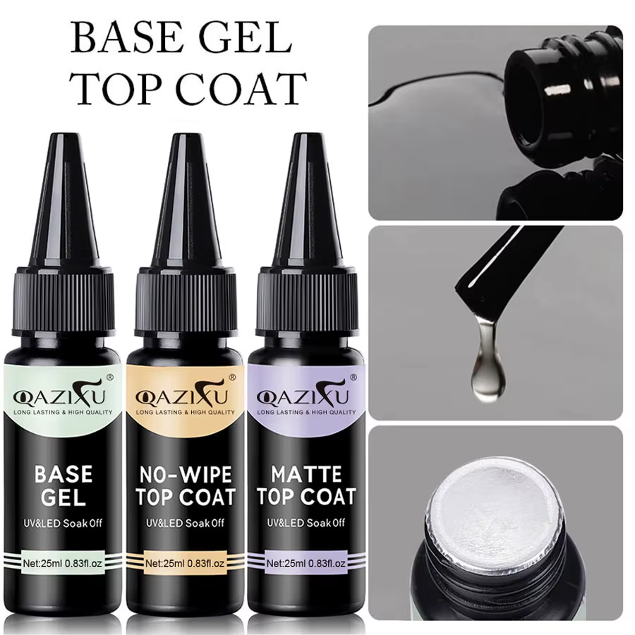QAZIXU couche de Base et couche de finition vernis Gel Semi Permanent tremper le vernis à ongles Gel Kit d'outils de conception d'art d'ongle