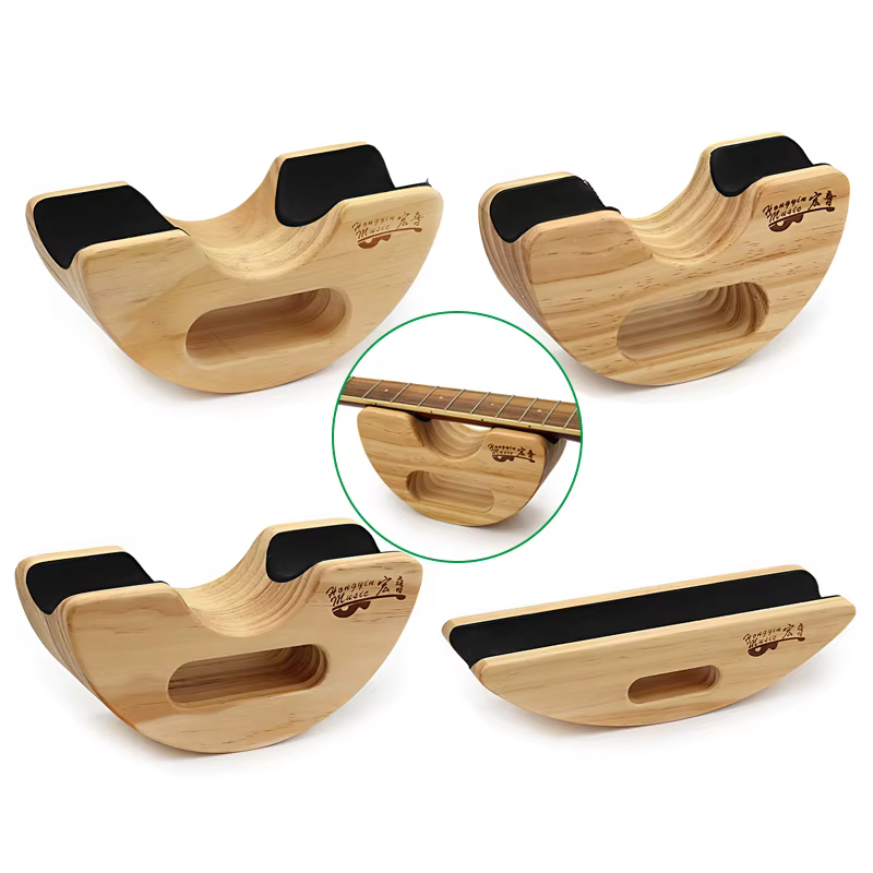 Repose-cou pour guitare basse, Support semi-circulaire en bois, Support de cou pour guitare, doublure en liège, 245x80x95mm