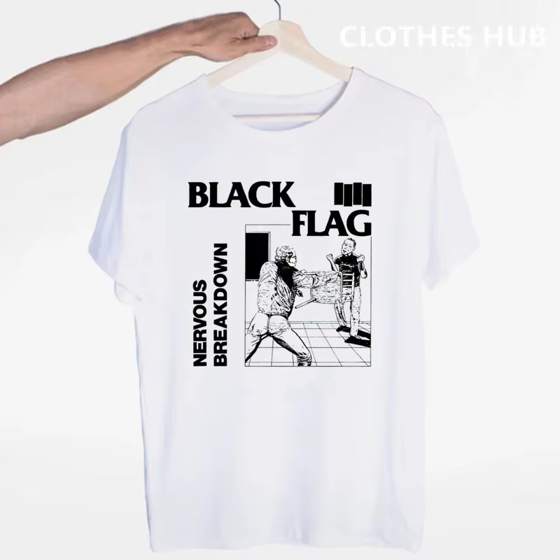 T-shirt drapeau noir été col rond manches courtes groupe de Punk Rock Henry Rollins grands barres