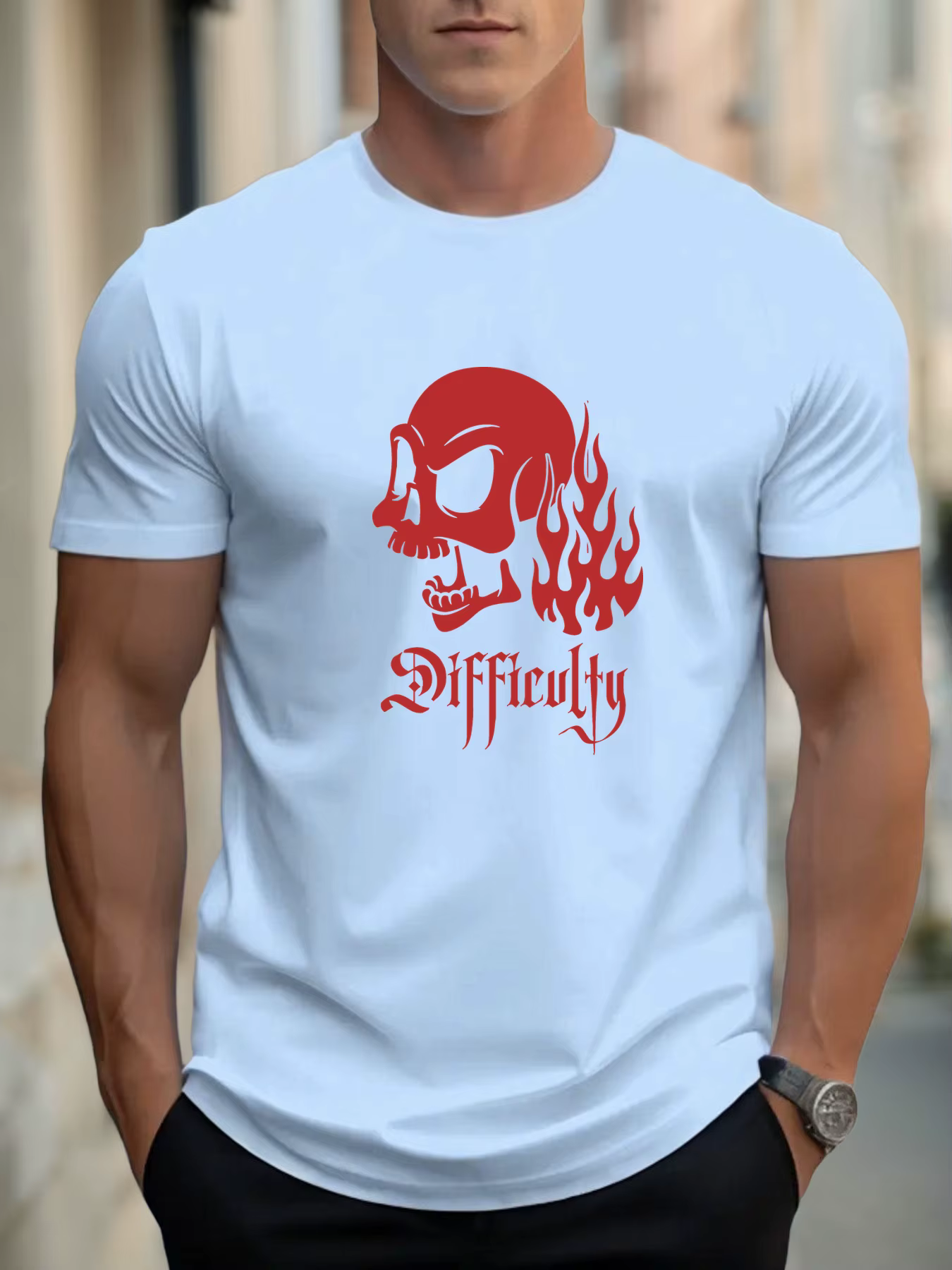 T-shirt pour hommes crâne de flamme 100 % coton impression graphique été