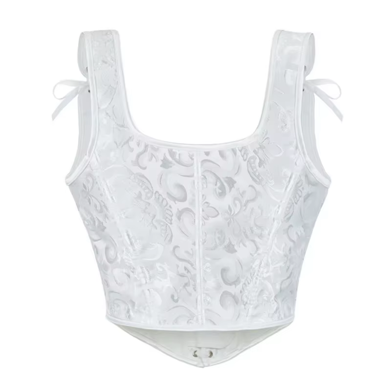 Blanc victorien Vintage Jacquard gilet femme avant à lacets débardeur hauts Corset Punk Goth vêtements Sexy Corselet femmes Shapewear
