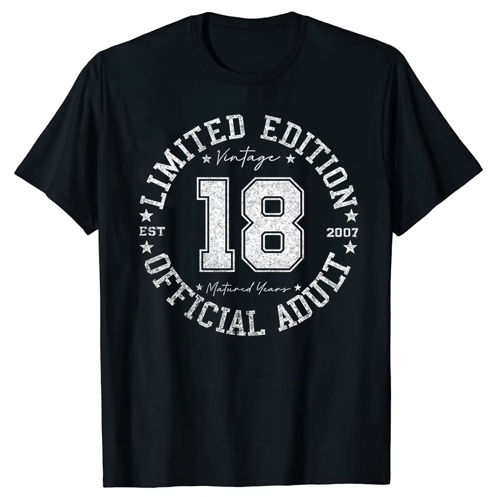 Cadeaux officiels pour adultes de 18 ans Vintage 18e anniversaire t-shirts graphique coton Streetwear