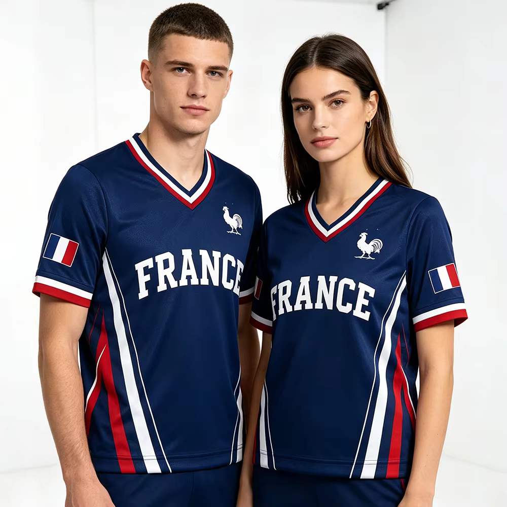 Maillot de football France 2026 pour femme et homme – T-shirt respirant en maille à col en V