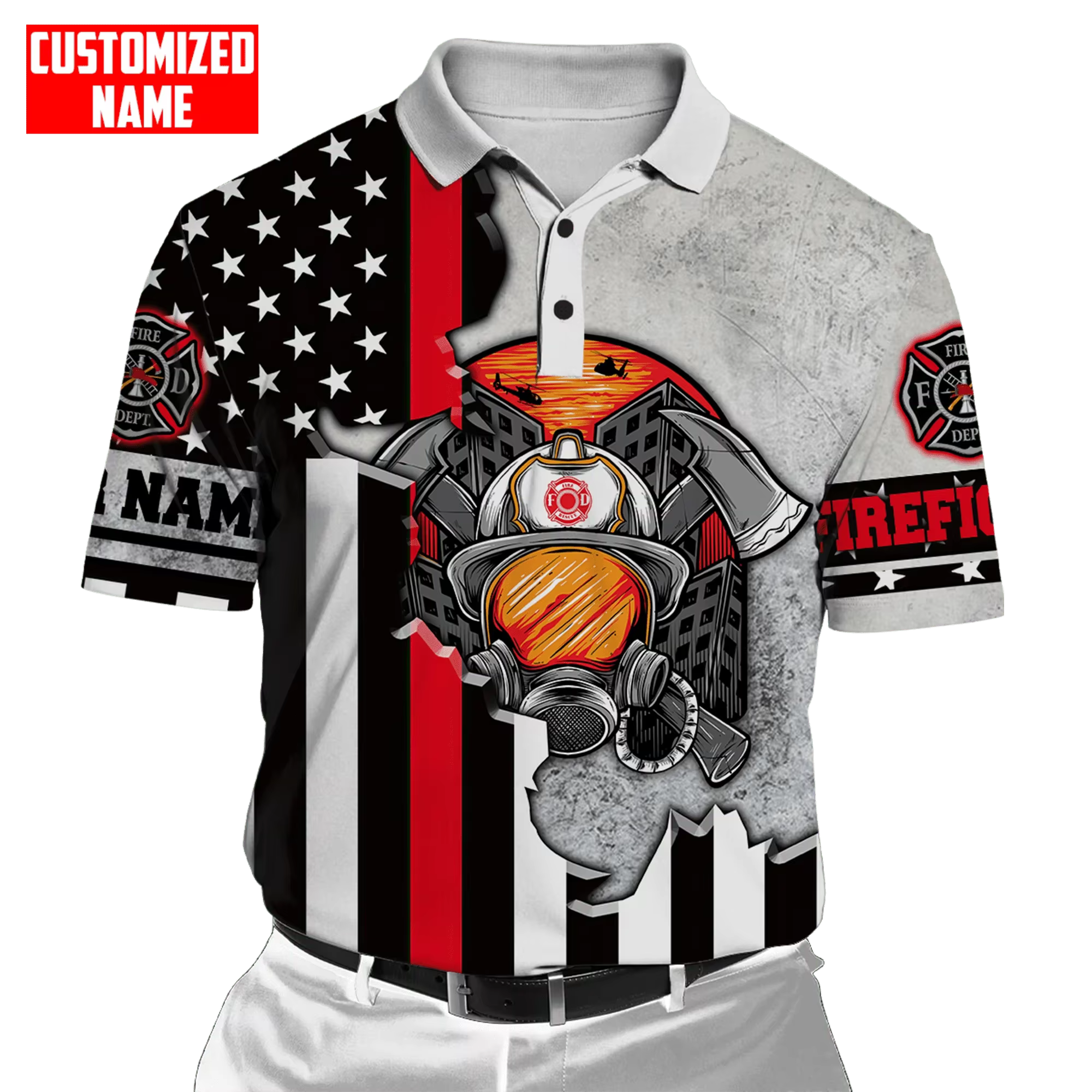 Nom personnalisé pompier 3D partout imprimé mode Polo hommes à manches courtes été T-shirt cadeau