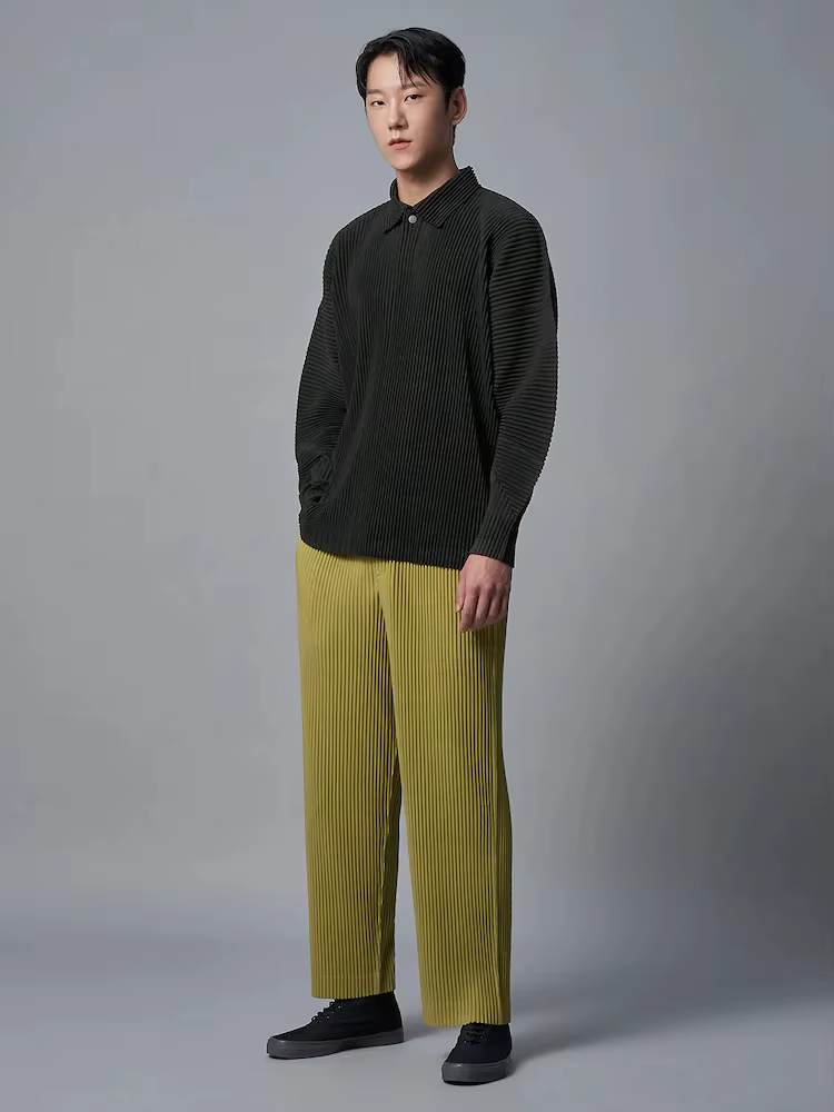 Miyake Plisse haut à revers Polo t-shirt pour hommes