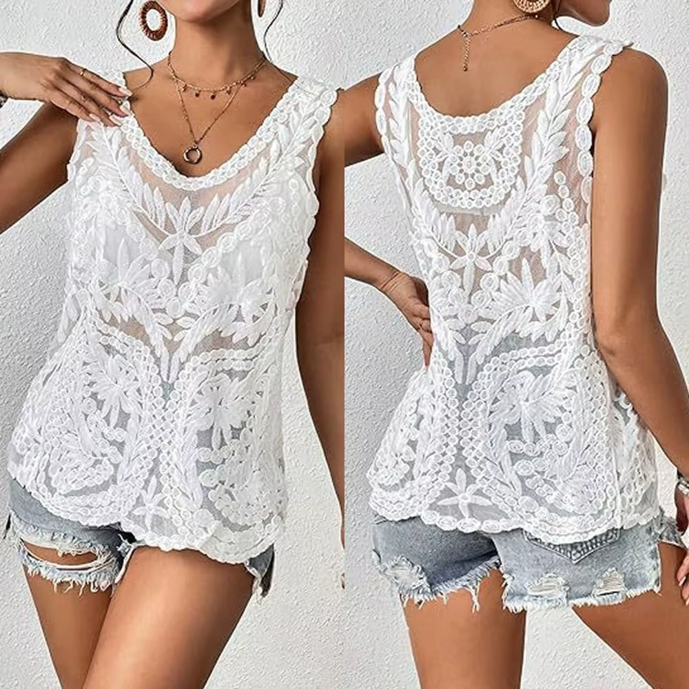 Chemise en crochet floral amissié pour femme