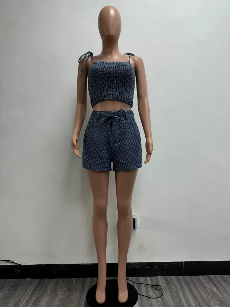 Sexy jean tenue femmes ensembles sans manches sangle haut court Shorts costume 2025 vêtements d'été décontracté Denim