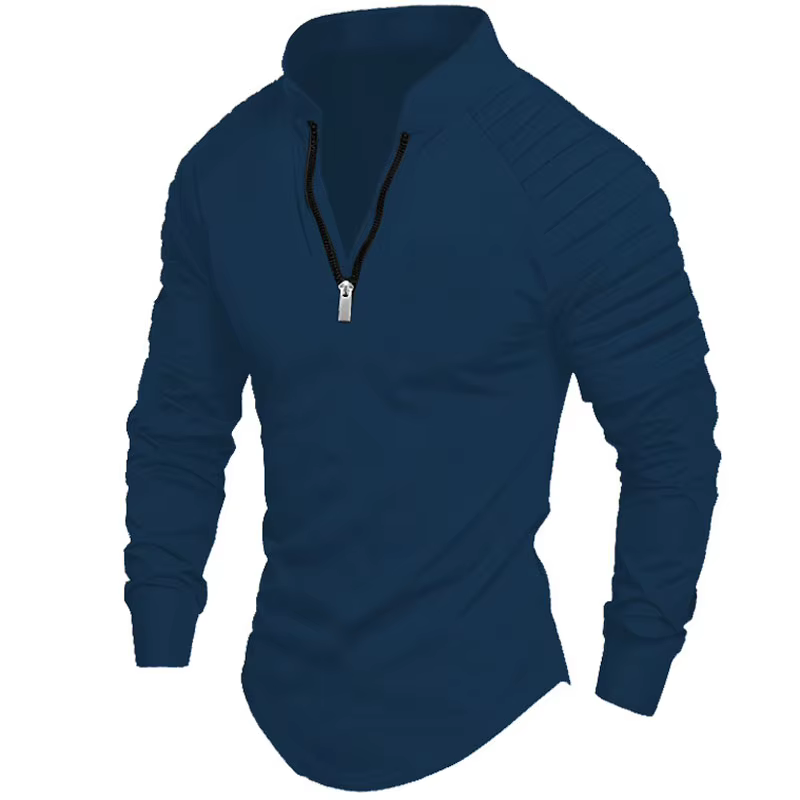 2025 printemps automne hommes Polo mode bras plissé conception à manches longues col montant fermeture éclair haut
