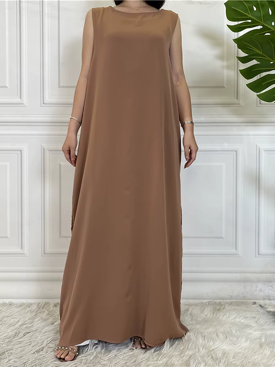 Dubaï Abaya Robe tout-Match tenue décontracté sans manches robes intérieures musulmanes pour les femmes