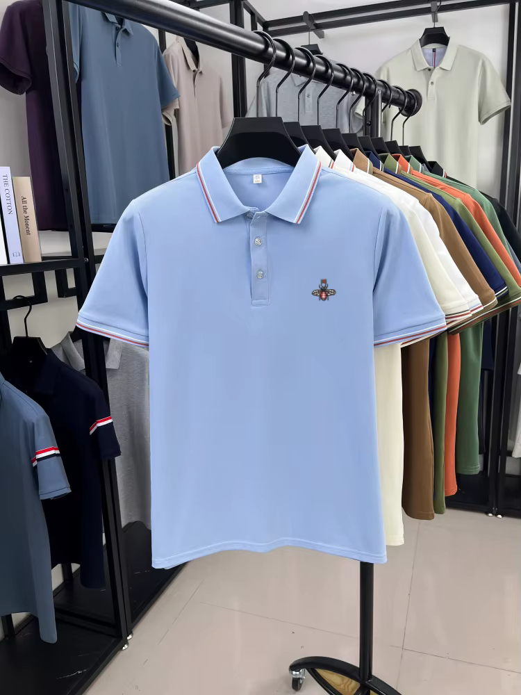 Mode abeille brodé manches courtes polo shirt hommes de luxe haute qualité marque été nouveau modèle confort respirant casual T-shirt