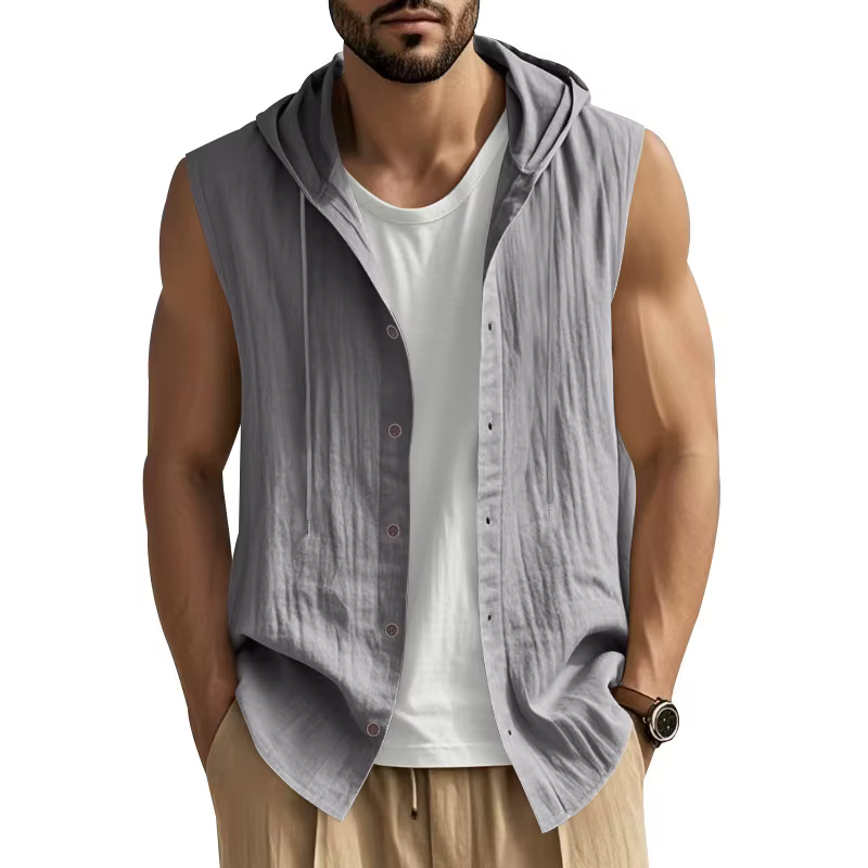 Chemise sans manches décontractée en lin pour homme