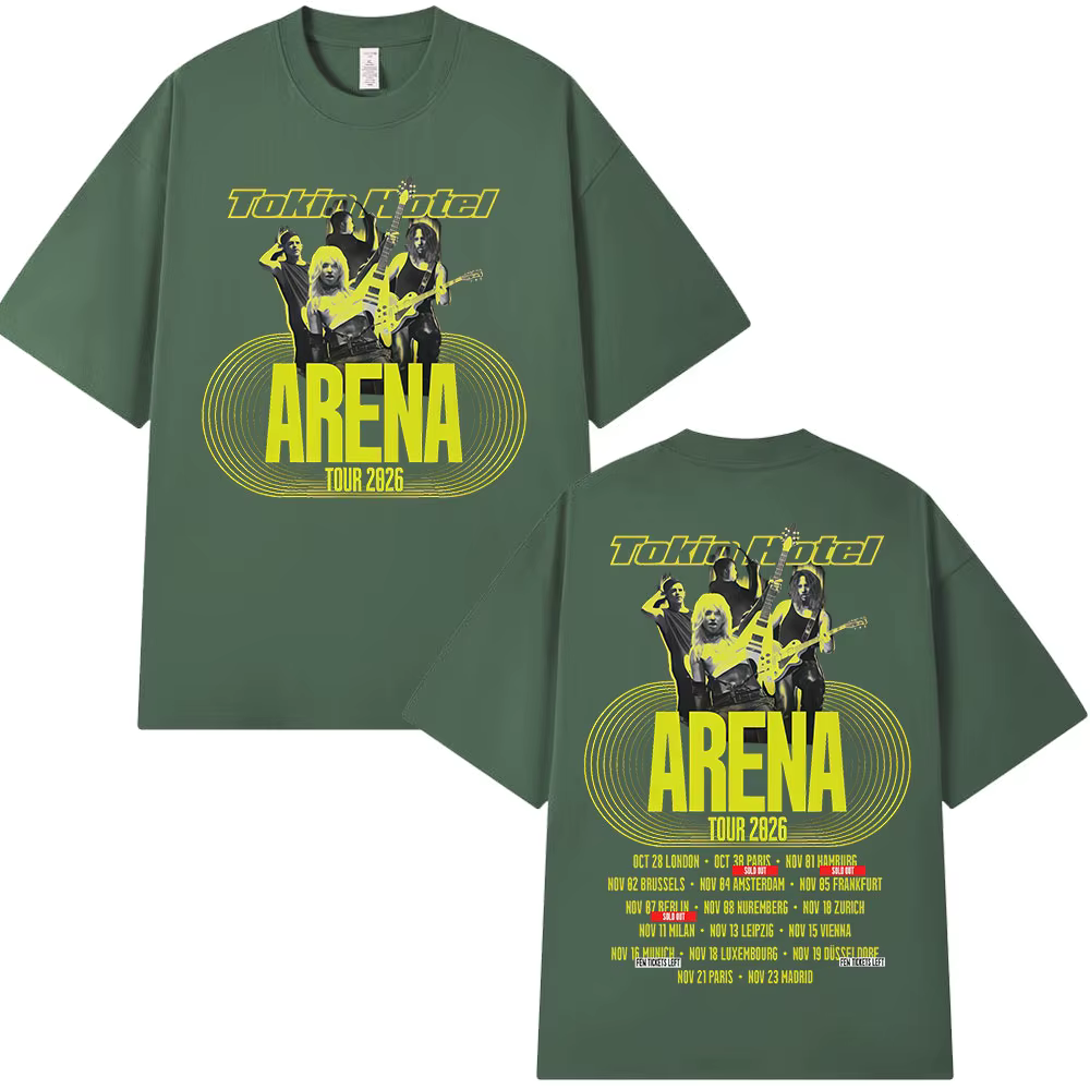 T-shirts de la tournée Arena 2026 du groupe rock Tokio Hotel