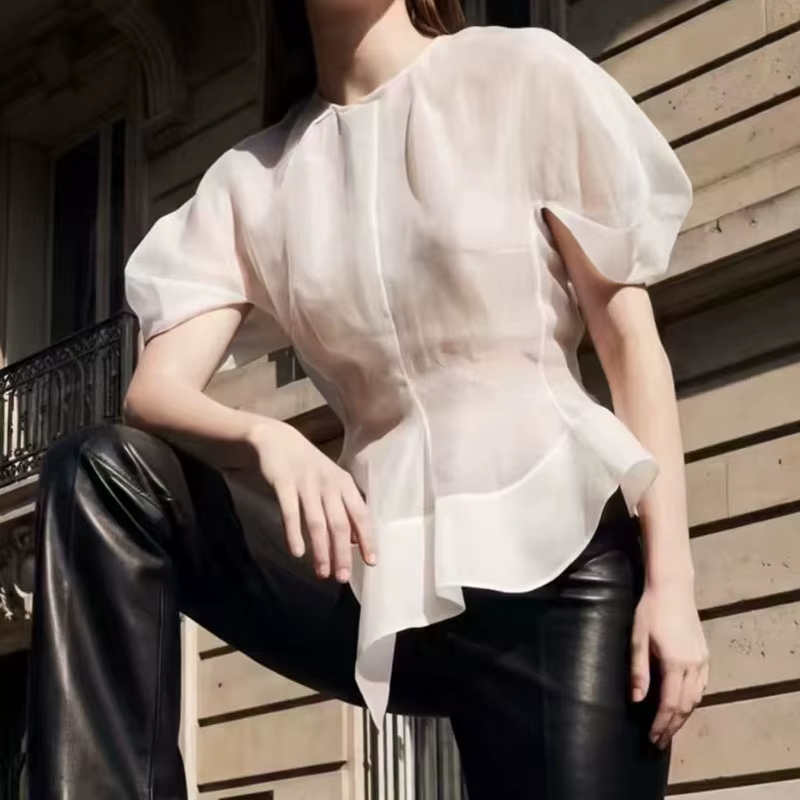 Haut asymétrique pour femme, T-shirt à col rond et manches courtes, Pull en coton et lin de haute qualité, 2026, Nouvelle arrivée, Y2K