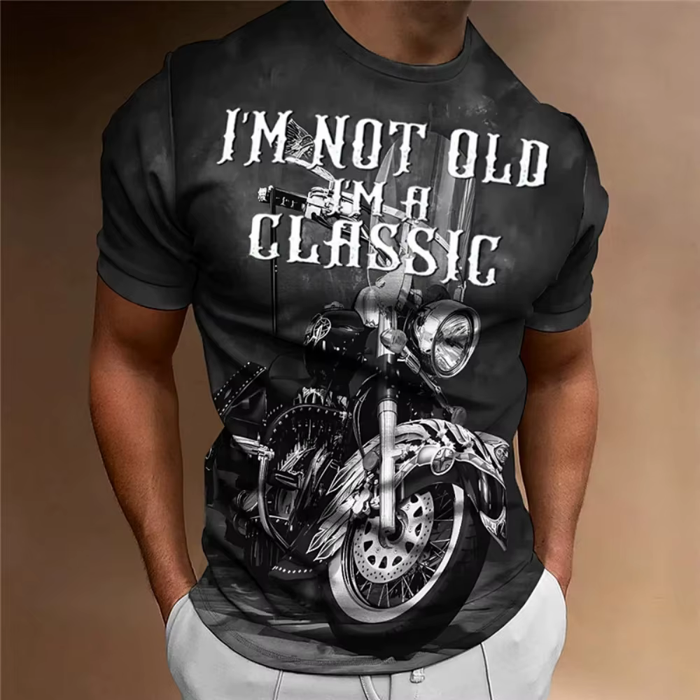 T-shirt de moto hommes impression 3D à manches courtes Vintage classiques
