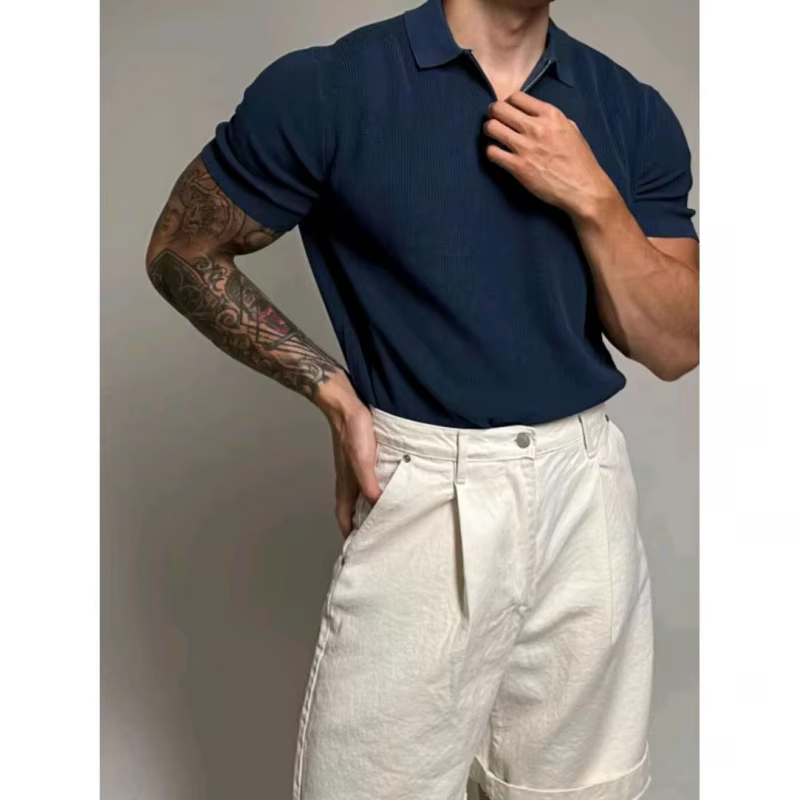 Polo tricoté décontracté à manches courtes pour homme
