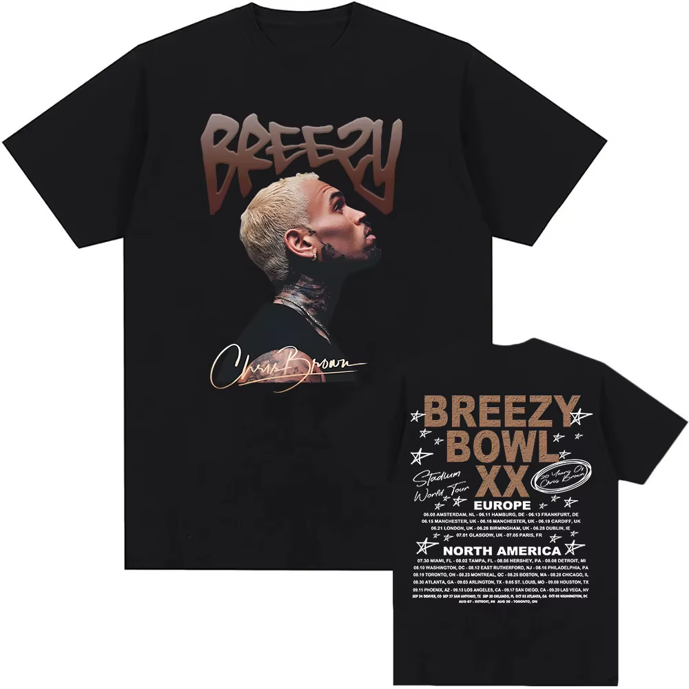 Breezy Bowl XX 2025 T-shirt Chris Brown chanteur graphique t-shirts été à manches courtes homme