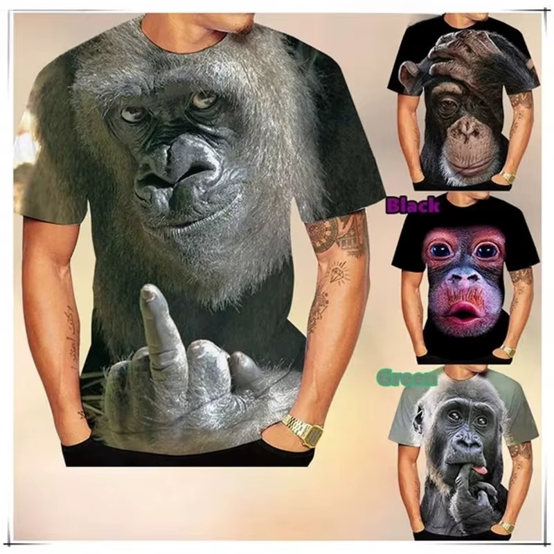 Animal T-Shirt pour hommes 3D imprimé Design Spoof gorille drôle singe femmes