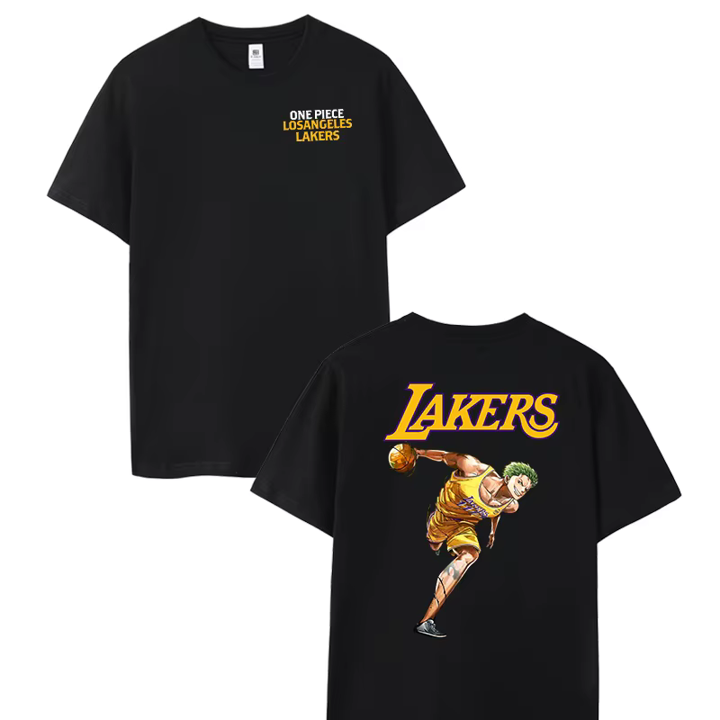 T-shirt en coton pour hommes, femmes, adultes, enfants, garçons, filles, parents et enfants, motif Lakers One Piece Basketball Luffy Sanji Zoro Choppa