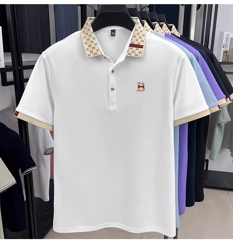 Marque de luxe B lettre en relief polo à manches courtes hommes été léger respirant nouvelle mode couleur bloquée revers T-shirt
