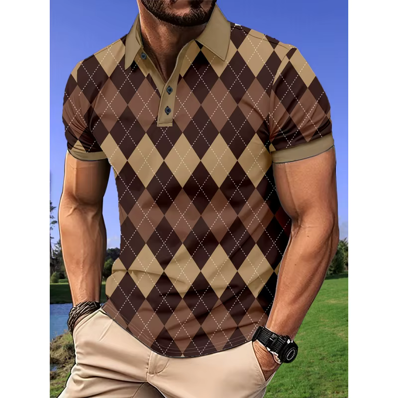 Polo imprimé 3D géométrique coloré pour homme