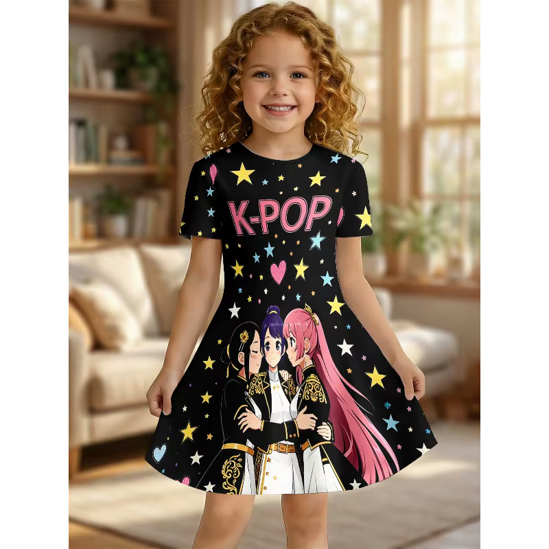 Robe T-shirt imprimée K-POP Anime Idol Group pour fille