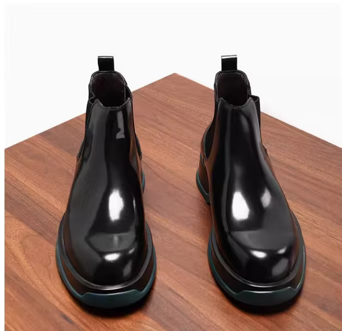 Bottes montantes pour hommes, bout rond, Style européen, mocassins de luxe confortables en cuir faits à la main, chaussures pour hommes