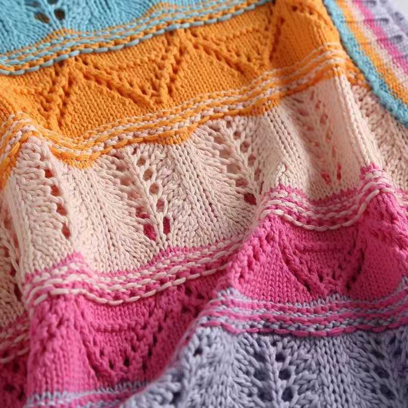 Gilet pull à rayures arc-en-ciel pour femme