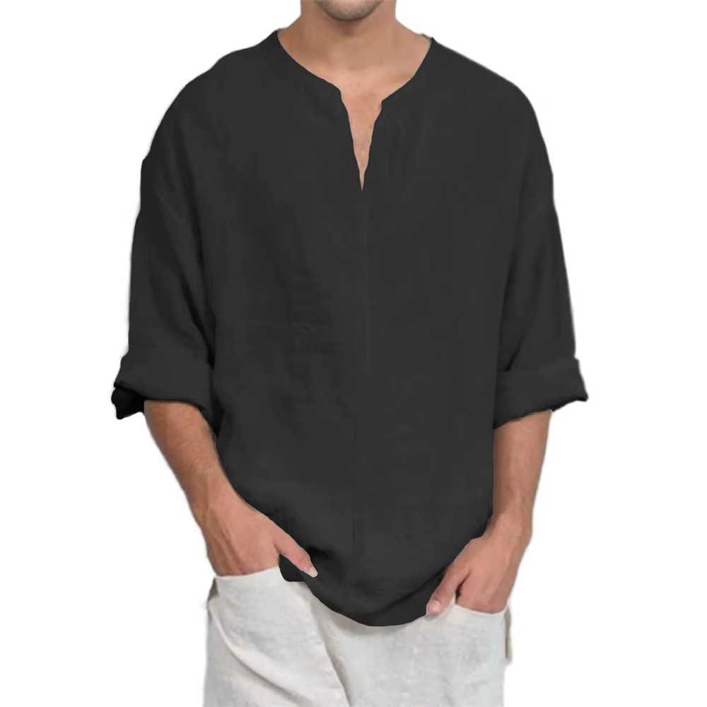 T-shirt à manches longues et col en v pour hommes