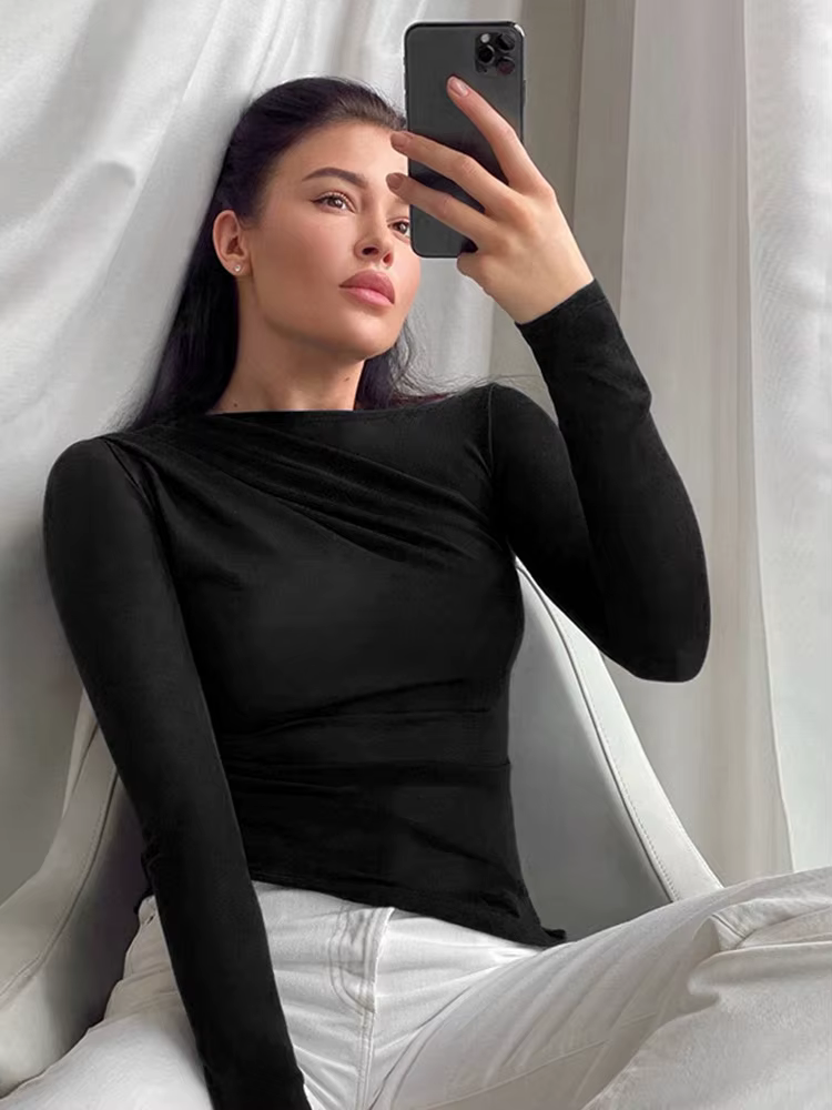 Haut à manches longues blanc T-Shirts femmes basique